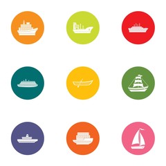 Dinghy icons set. Flat set of 9 dinghy vector icons for web isolated on white background