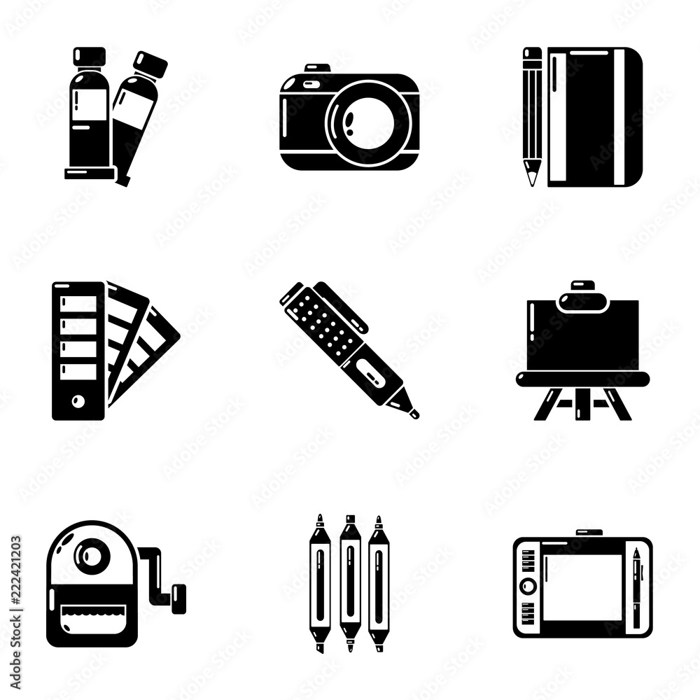 Poster Design tools icons set. Simple set of 9 design tools vector icons for web isolated on white background