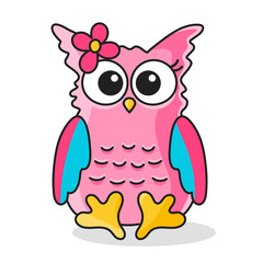 Icon of pink owl girl with flower