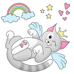 Illustration of cute cartoon cat with crown