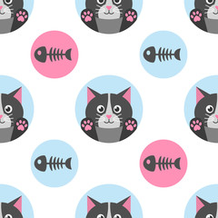 Seamless pattern with cat and fish bone