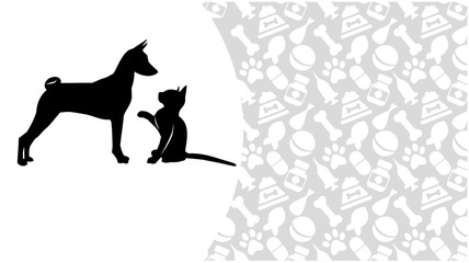 Cat and dog on the background of Zoological accessories