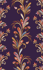 Abstract vintage pattern with decorative flowers, leaves and Paisley pattern in Oriental style.