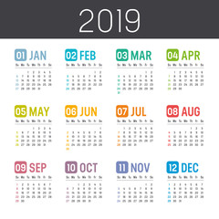 Year 2019 calendar vector template