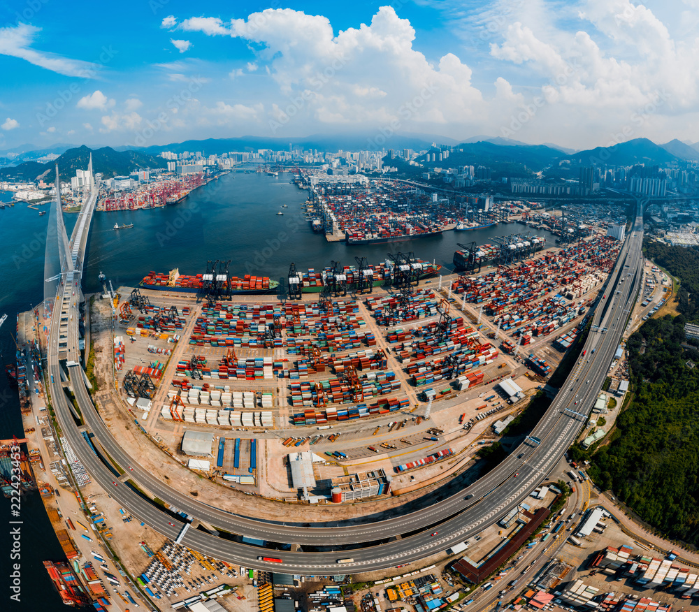 Poster Panorama aerial view of Hong Kong Kwai Tsing Container Terminal 