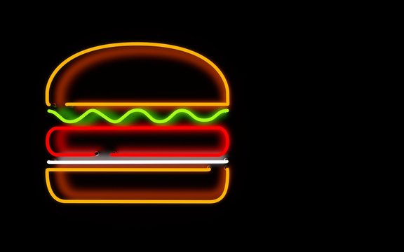 glowing neon light burger. 3d rendering.