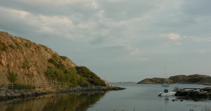 Tilting shot of a bay on a island in the swedish archipelago