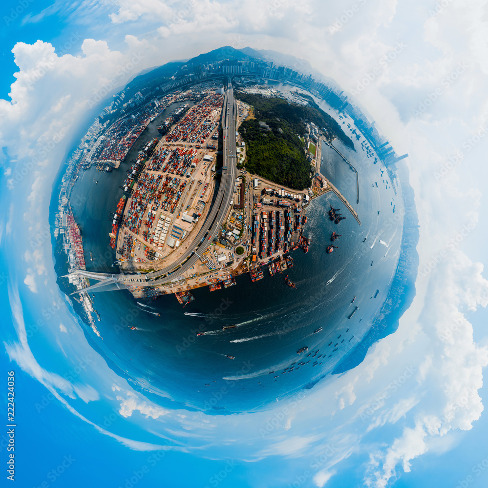 Poster Panorama aerial view of Hong Kong Kwai Tsing Container Terminal 