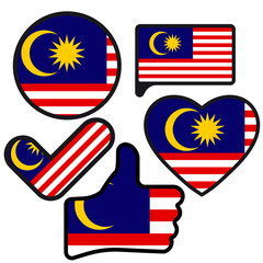Flag of Malaysia in the shape of Button, Heart, Like, Check mark, flat style, symbol of love for his country, patriotism, icon for Independence Day.