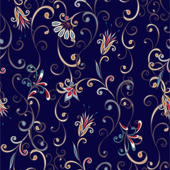 Abstract vintage pattern with decorative flowers, leaves and Paisley pattern in Oriental style.