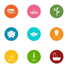 Weekend relaxation icons set. Flat set of 9 weekend relaxation icons for web isolated on white background