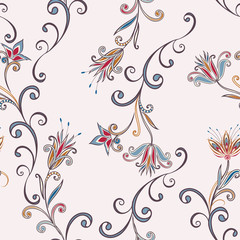 Abstract vintage pattern with decorative flowers, leaves and Paisley pattern in Oriental style. - 222425647