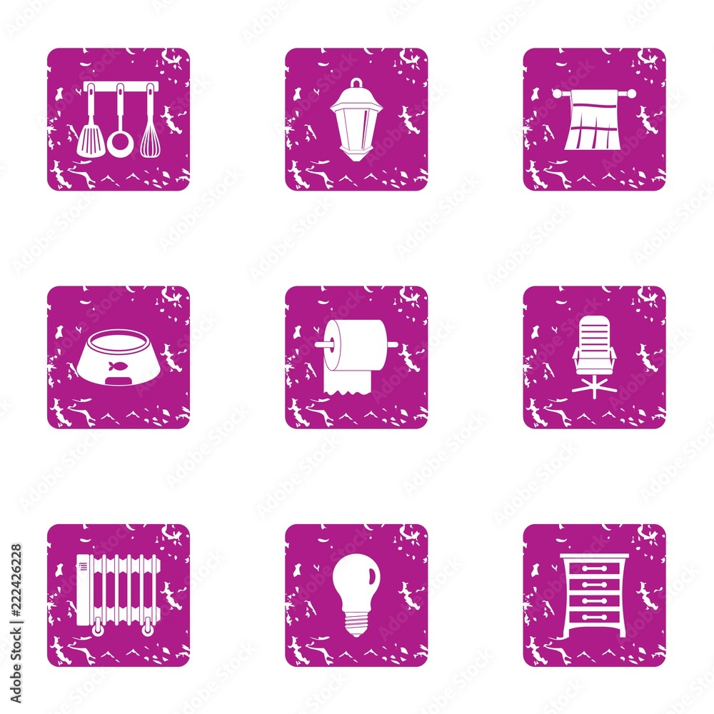 Poster domiciliary icons set. grunge set of 9 domiciliary vector icons for web isolated on white background