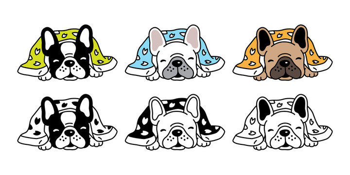dog vector french bulldog icon logo sleeping blanket cartoon character illustration symbol doodle