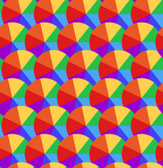 Seamless texture with rainbow circles divided into segments. Multicolored umbrellas. Vector child pattern for wrapping paper, wallpaper in the nursery and your creativity.