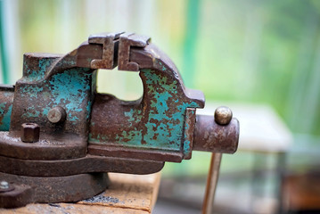 Vise joinery of iron workers. Russian Vice last century. Retro