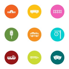 Railway station icons set. Flat set of 9 railway station vector icons for web isolated on white background