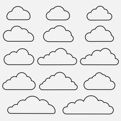 Set of cloud icons on blue background. Collection of different cloud icons.Vector illustration.