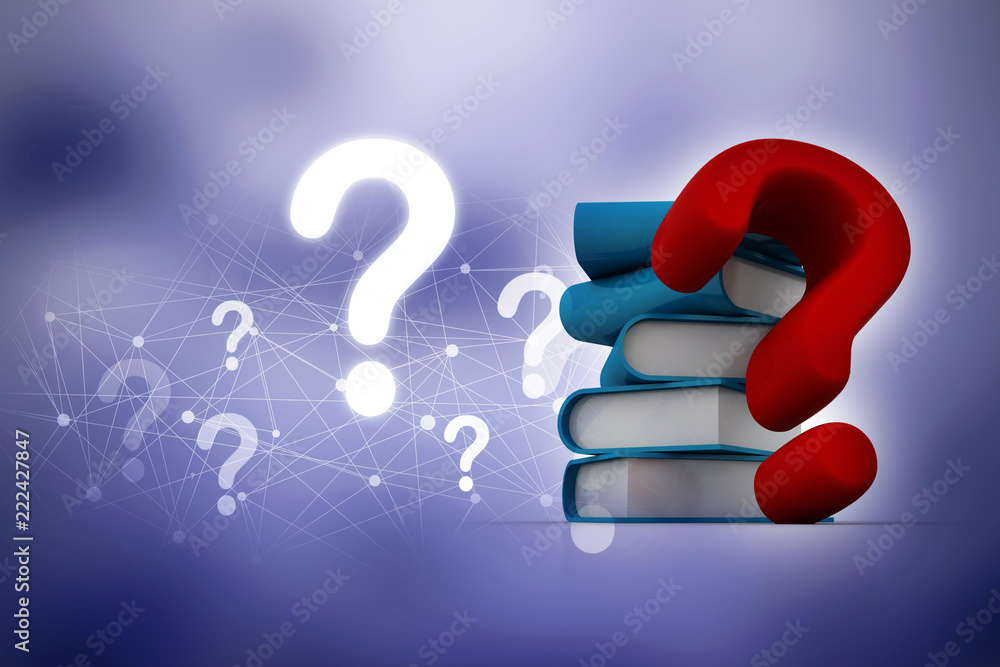Poster 3d rendering books with question mark symbol