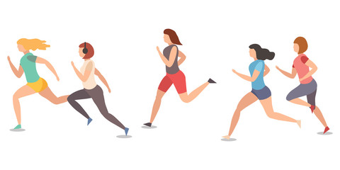 Fototapeta na wymiar Jogging girl or women. Runners group of sportswomen in motion.