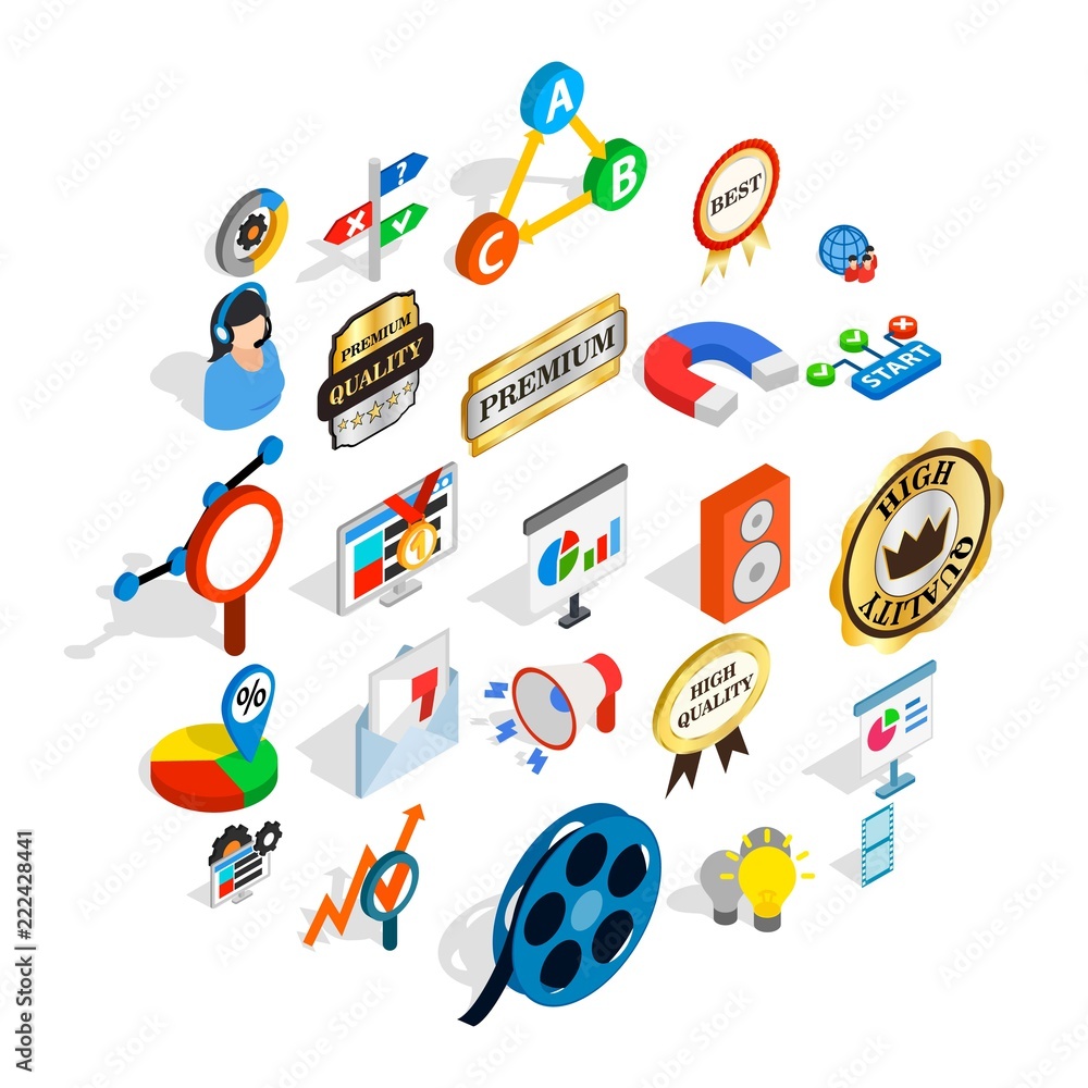 Poster call service icons set. isometric set of 25 call service vector icons for web isolated on white back