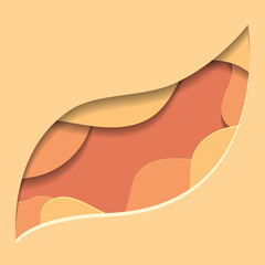 Orange illustration of 3d tree leaf cut out from paper. Vector element for your design