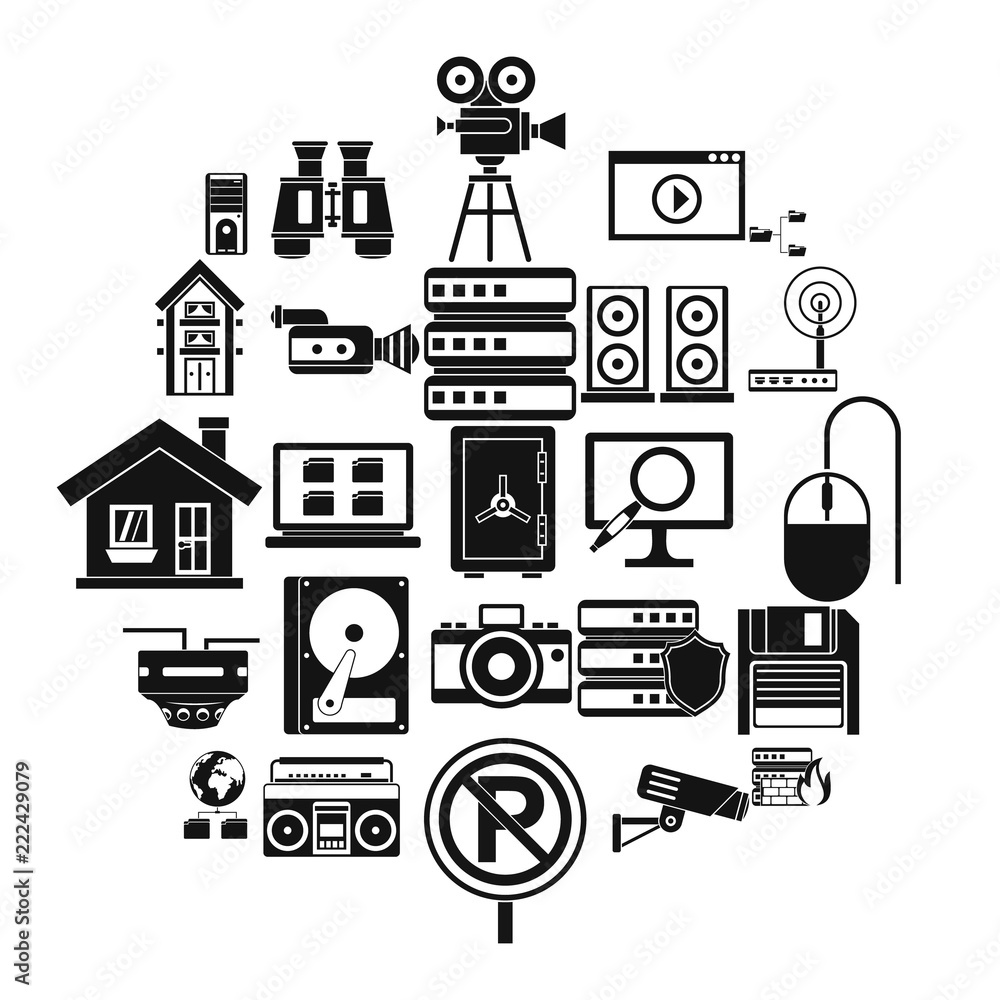 Poster surveillance icons set. simple set of 25 surveillance vector icons for web isolated on white backgro
