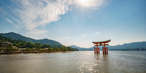 Miyajima Torii gate on high tide