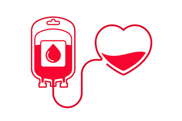 Blood donation vector illustration. Donate blood concept with Blood Bag and heart. World blood donor day - June 14.