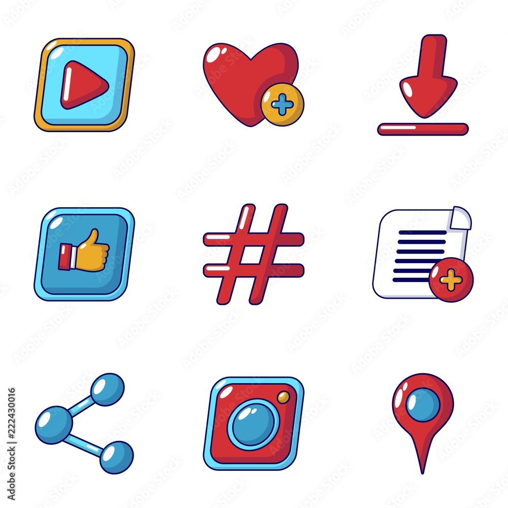 Aufkleber like icons set. cartoon set of 9 like vector icons for web isolated on white background