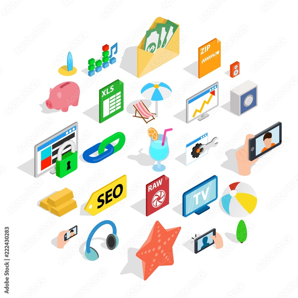 Aufkleber camera phone icons set. isometric set of 25 camera phone vector icons for web isolated on white back