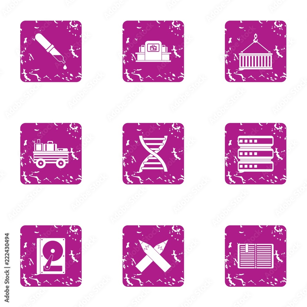 Poster development of gene icons set. grunge set of 9 development of gene vector icons for web isolated on 
