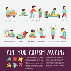 Autism. Early signs of autism syndrome in children. Vector illustration. - 222430644