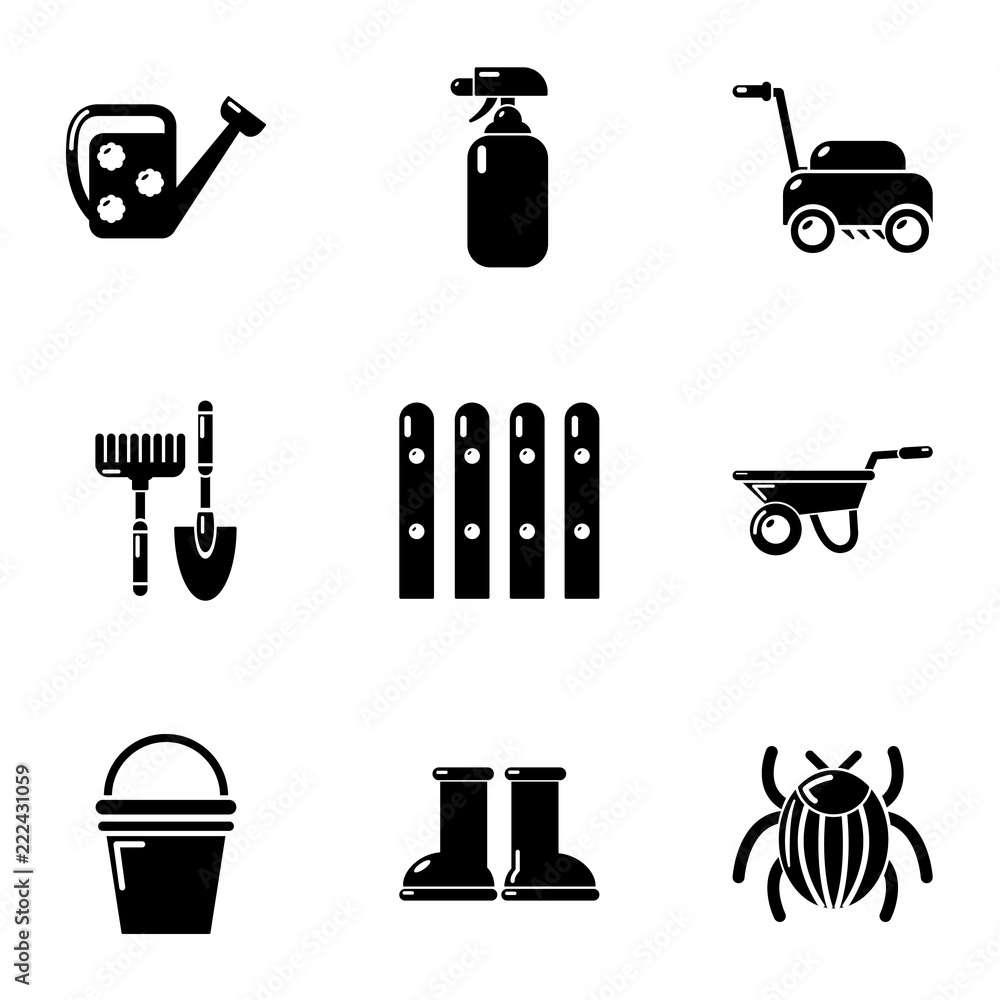 Poster cottage in the country icons set. simple set of 9 cottage in the country vector icons for web isolat