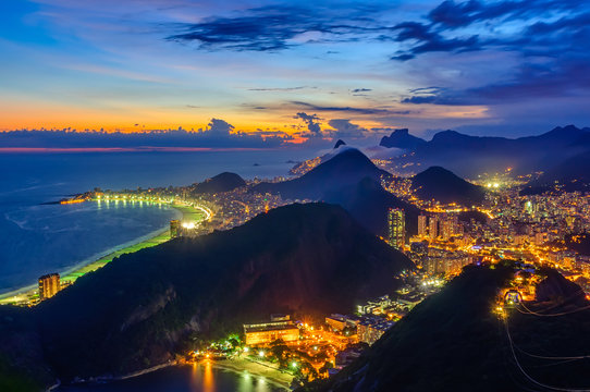Sunset view of Copacabana and Botafogo in Rio de Janeiro, Brazil
