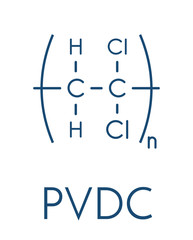 Polyvinylidene chloride (PVDC) polymer, chemical structure. Skeletal formula.