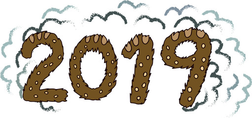 New Year's 2019 letters of brown wild boar