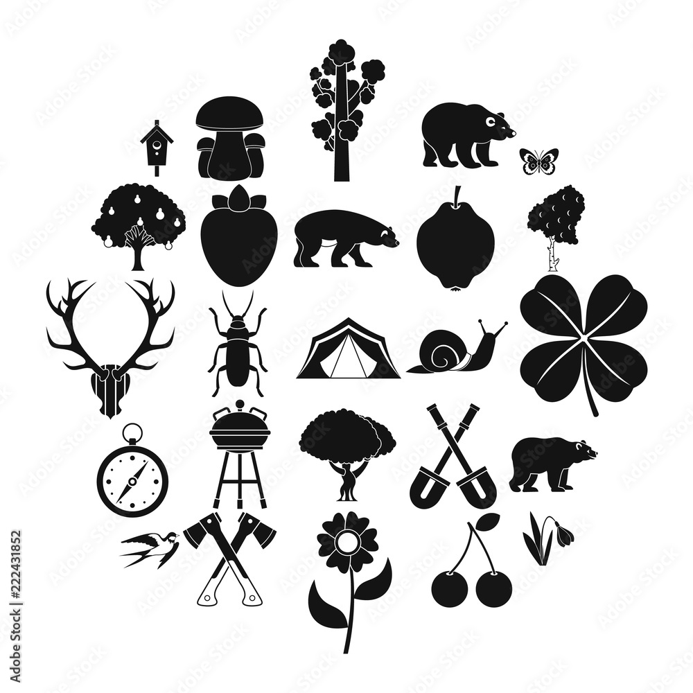 Poster trekking in the wild icons set. simple set of 25 trekking in the wild vector icons for web isolated 