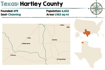 Detailed map of Hartley county in Texas, USA.