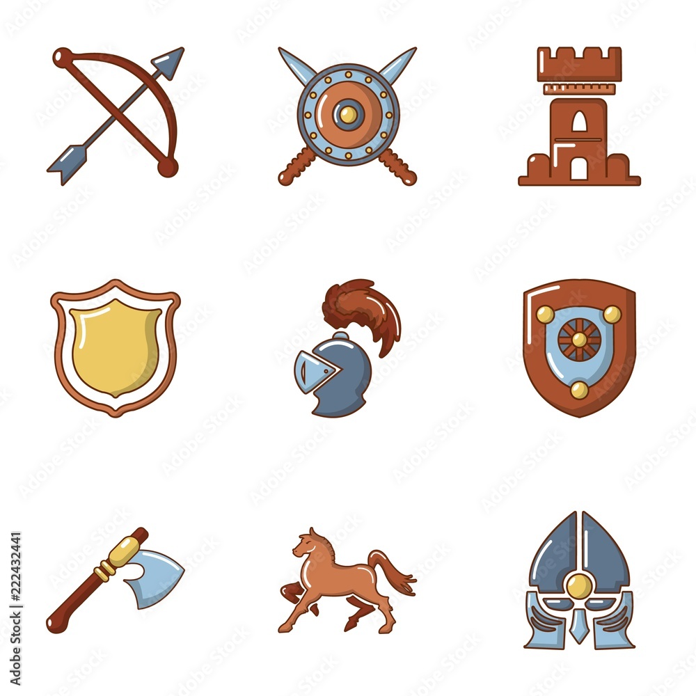 Poster knightly tournament icons set. cartoon set of 9 knightly tournament vector icons for web isolated on