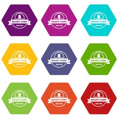 Ready camp icons 9 set coloful isolated on white for web