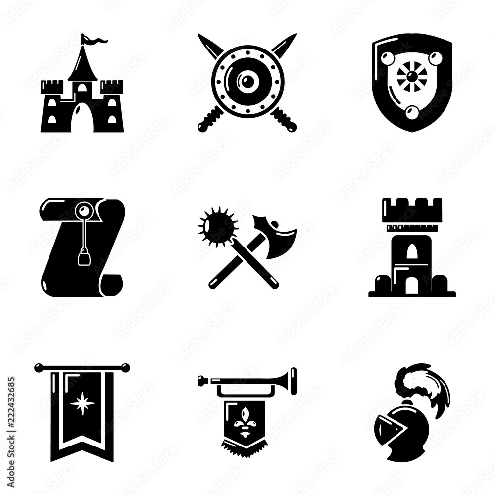 Poster joust icons set. simple set of 9 joust vector icons for web isolated on white background