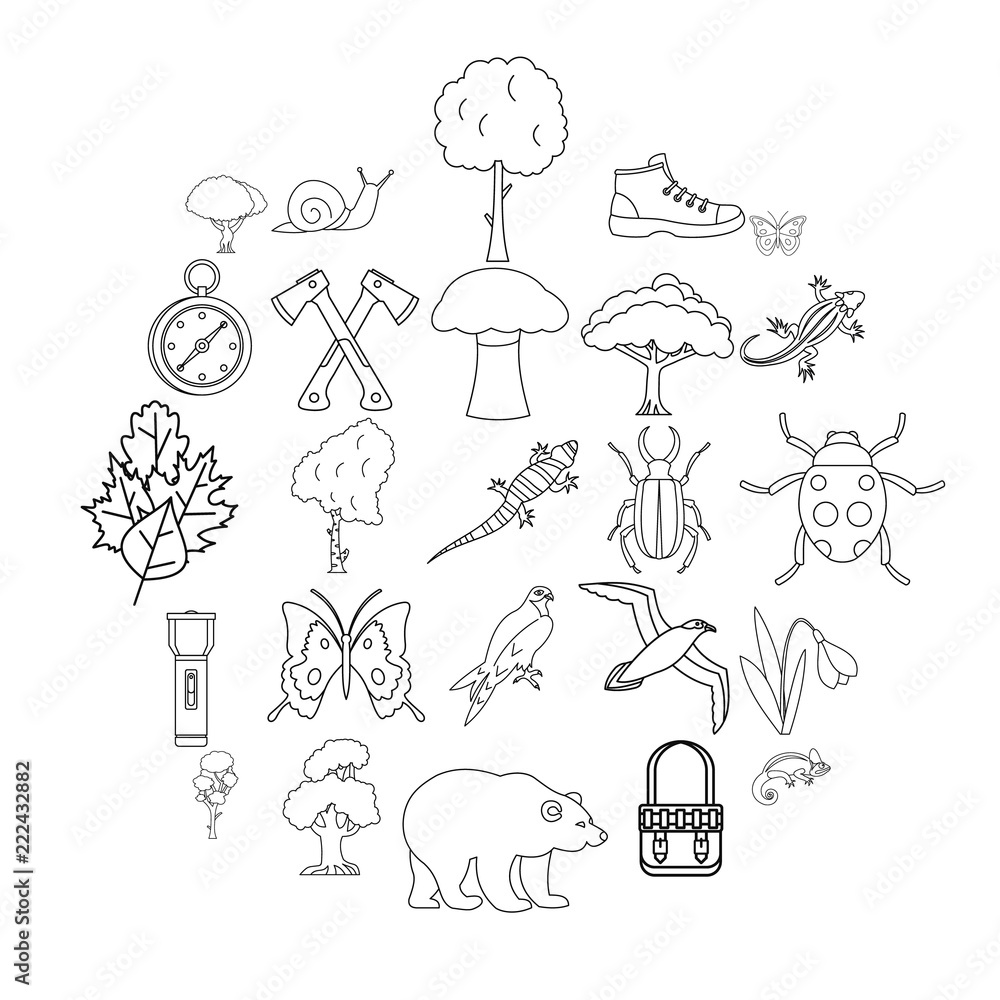 Poster dangerous territory icons set. outline set of 25 dangerous territory icons for web isolated on white