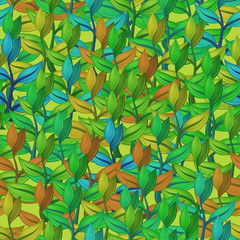 Tile Pattern, Seamless Background with Abstract Symbolical Plants with Colorful Leaves. Eps10, Contains Transparencies. Vector