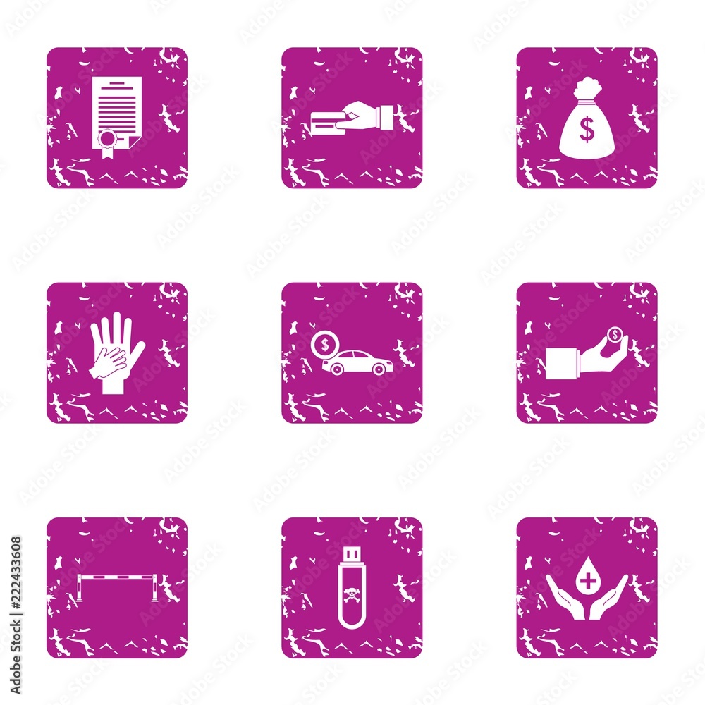 Poster memorandum icons set. grunge set of 9 memorandum vector icons for web isolated on white background