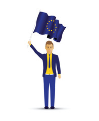 man holding a European flag