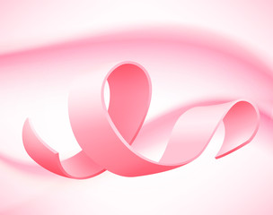 Vector background with realistic pink ribbon. Symbol of breast cancer awareness month in october.
