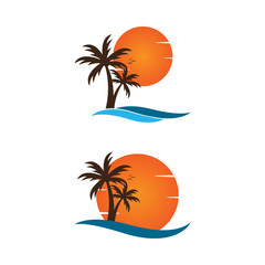 Palm tree on a beach logo graphic design template
