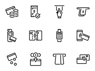 Set of black vector icons, isolated against white background. Illustration on a theme Card payments and cash