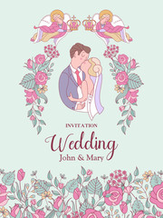 Happy weddings. Vector illustration. Wedding ceremony.  Wedding card, wedding invitation.